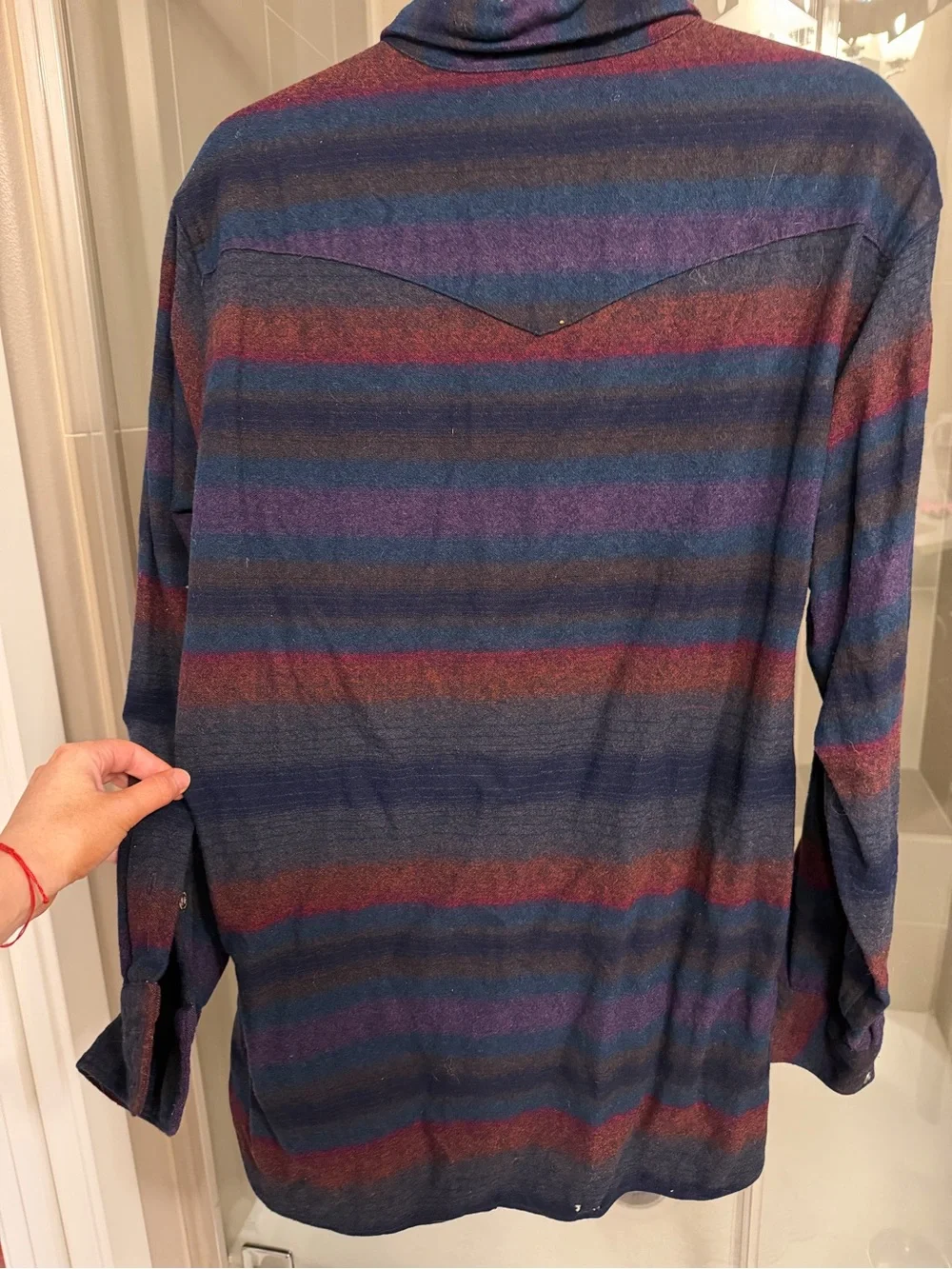 Pendleton Men’s Striped Wool Button-Down Shirt in Navy and Red